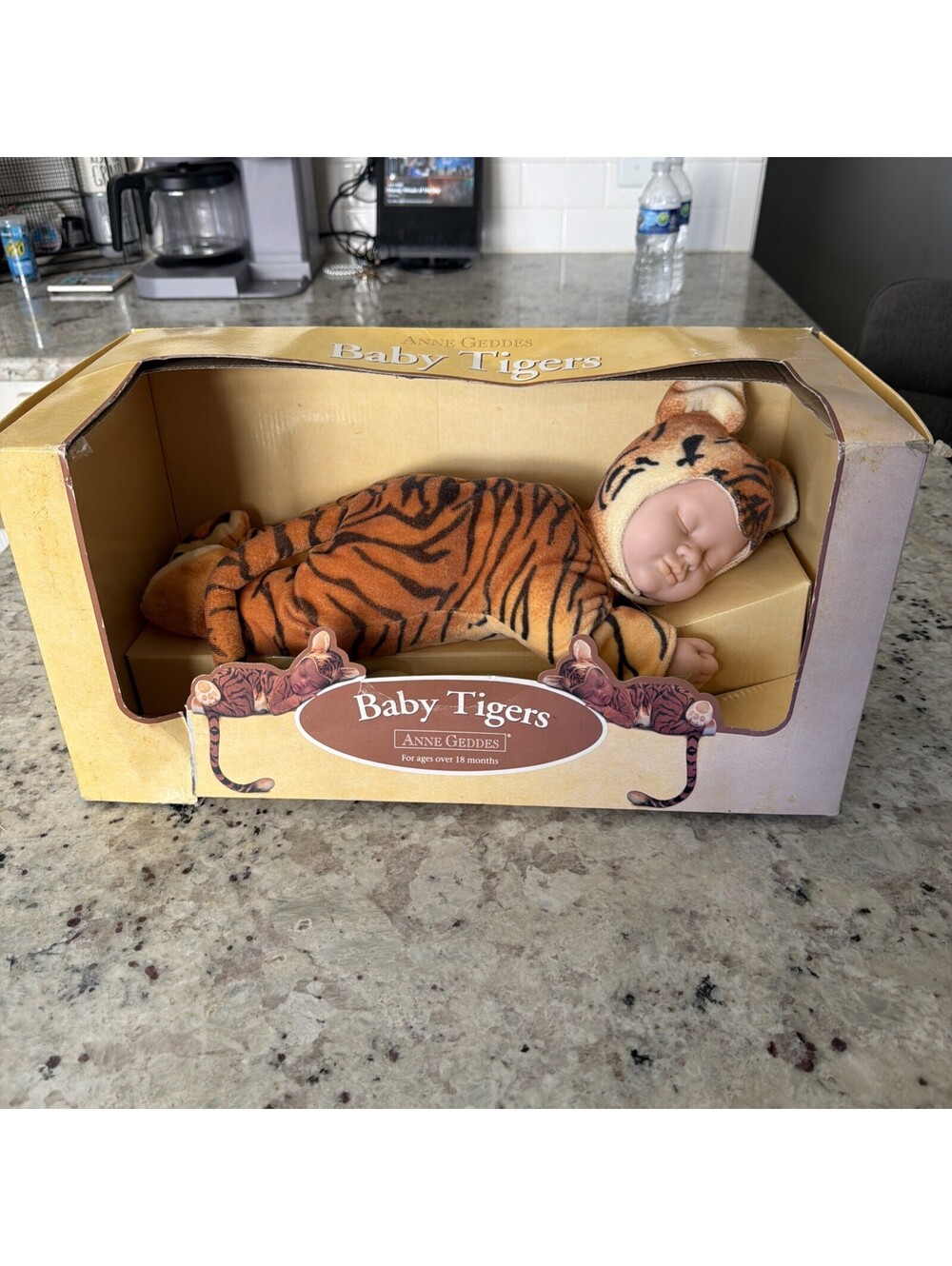 NIB Anne Geddes Bean Filled Collection Sleeping Tiger Baby Doll BOX Damage